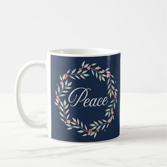 Peace Wreath Contemporary Holiday Coffee Mug (Left)