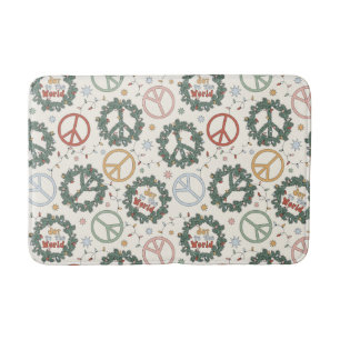 Peace Wreaths and Joy to the World Pattern Bath Mat