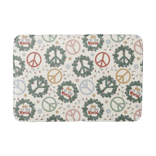 Peace Wreaths and Joy to the World Pattern Bath Mat (Front)