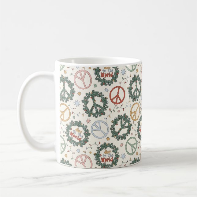 Peace Wreaths and Joy to the World Pattern Coffee Mug (Left)