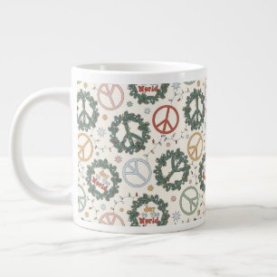 Peace Wreaths and Joy to the World Pattern Large Coffee Mug