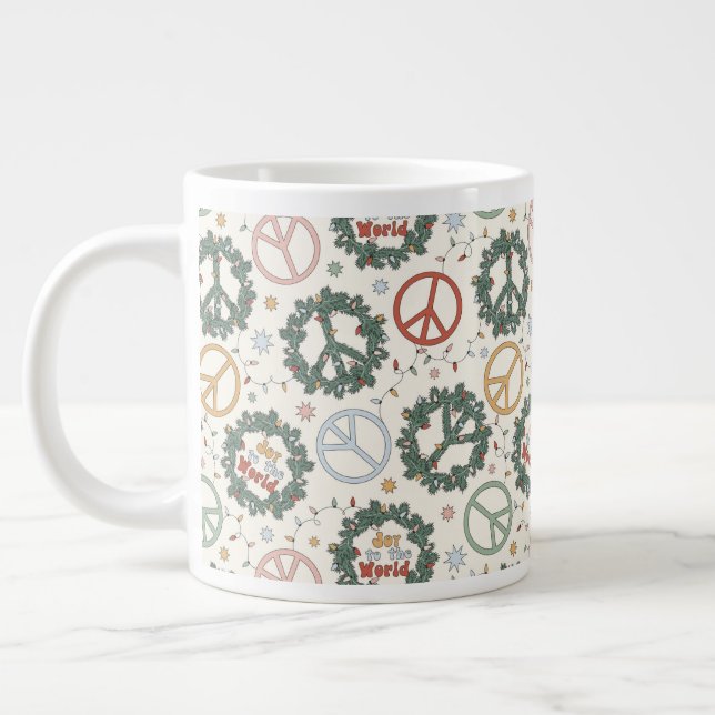 Peace Wreaths and Joy to the World Pattern Large Coffee Mug (Left)