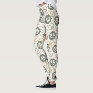 Peace Wreaths and Joy to the World Pattern Leggings