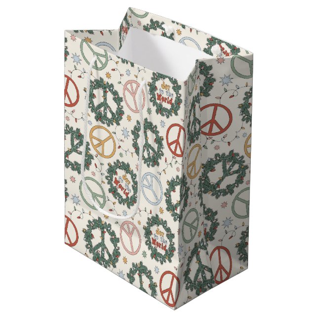 Peace Wreaths and Joy to the World Pattern Medium Gift Bag (Front Angled)