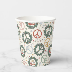Peace Wreaths and Joy to the World Pattern Paper Cups
