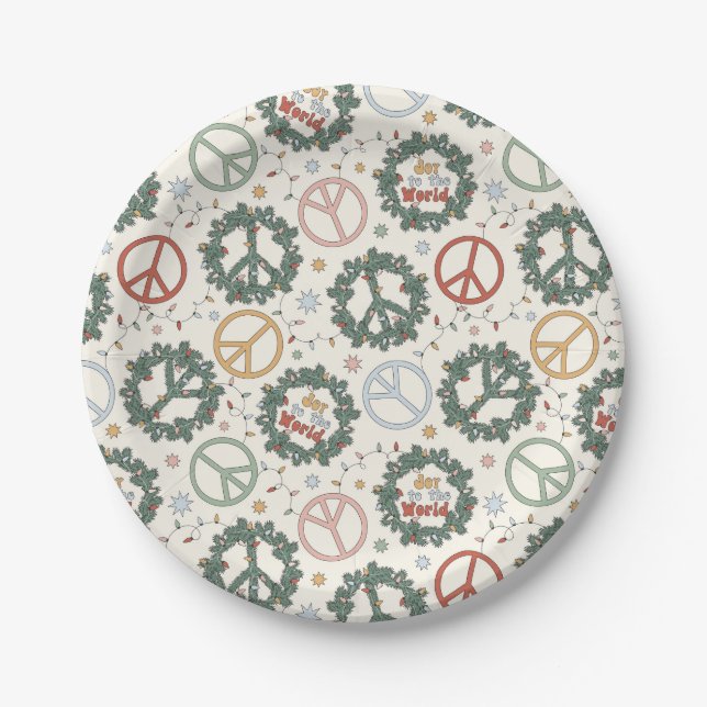 Peace Wreaths and Joy to the World Pattern Paper Plate (Front)