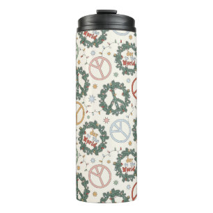 Peace Wreaths and Joy to the World Pattern Thermal Tumbler