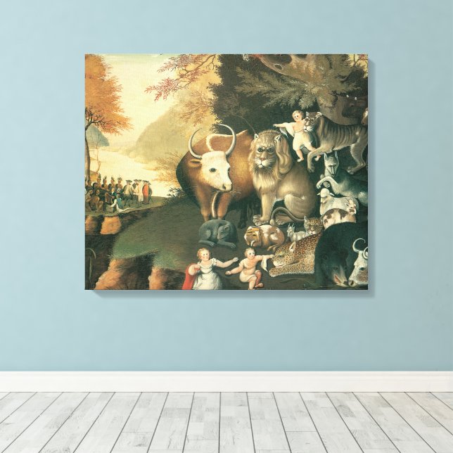 Peaceable Kingdom by Edward Hicks Vintage Folk Art Canvas Print (Insitu(Wood Floor))