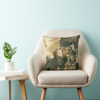 Peaceable Kingdom by Edward Hicks Vintage Folk Art Cushion