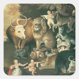 Peaceable Kingdom by Edward Hicks Vintage Folk Art Square Sticker