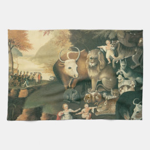 Peaceable Kingdom by Edward Hicks Vintage Folk Art Tea Towel
