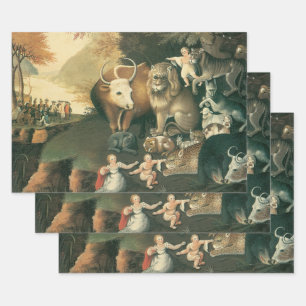 Peaceable Kingdom by Edward Hicks Vintage Folk Art Wrapping Paper Sheet