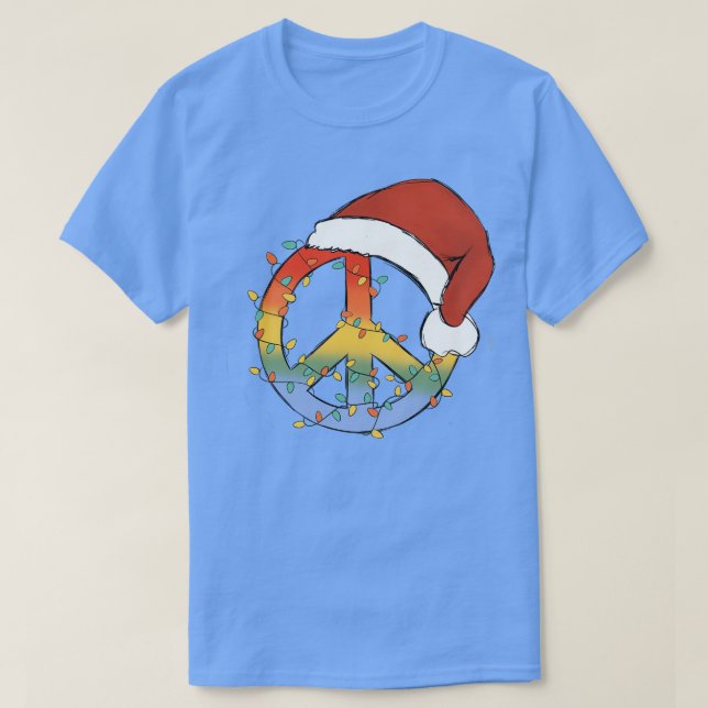 PeaceChristmas Light Santa Hat T-Shirt (Design Front)