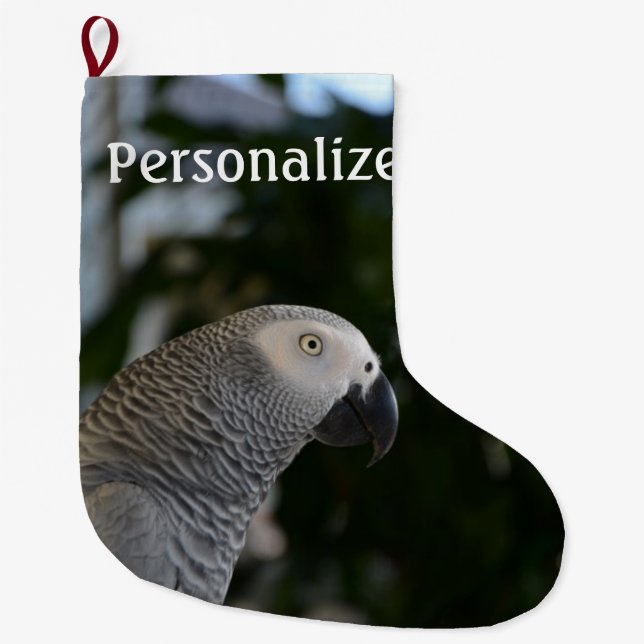 Peaceful African Grey Large Christmas Stocking (Front)