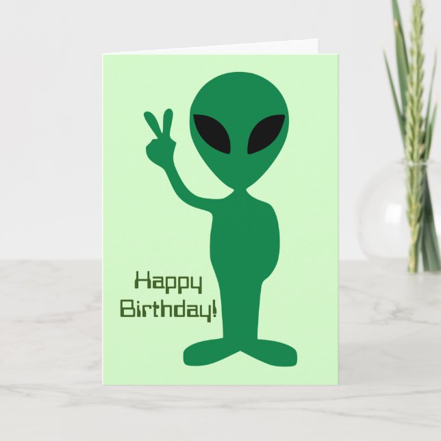 Peaceful Alien Birthday Card (Front)