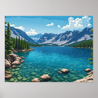 Peaceful Alpine Lake Mountain Forest Nature Landsc Poster