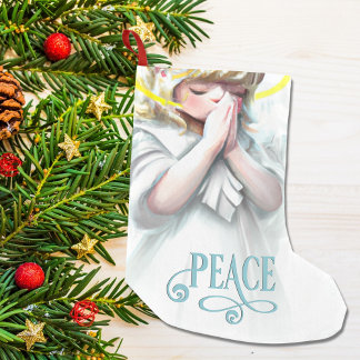 Peaceful Angel with Halo Holiday Small Christmas Stocking