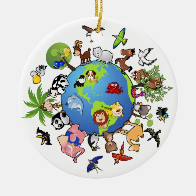 Peaceful Animal Kingdom - Animals Around the World Ceramic Tree Decoration (Front)