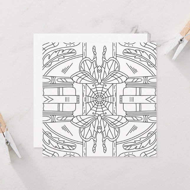 Peaceful Autumn: Moth in the Library Colouring Car (Front/Back In Situ)