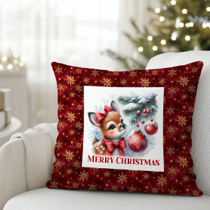 Peaceful baby deer Christmas scene snowy kids room Cushion