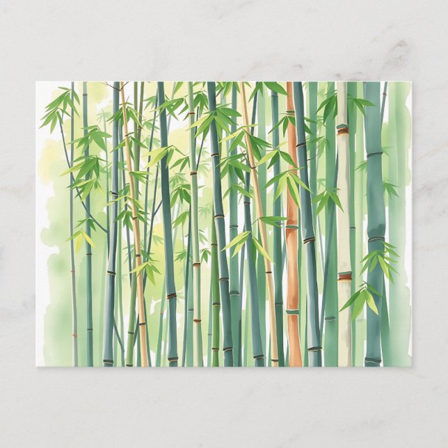 Peaceful Bamboo Forest in Watercolor Postcard (Front)