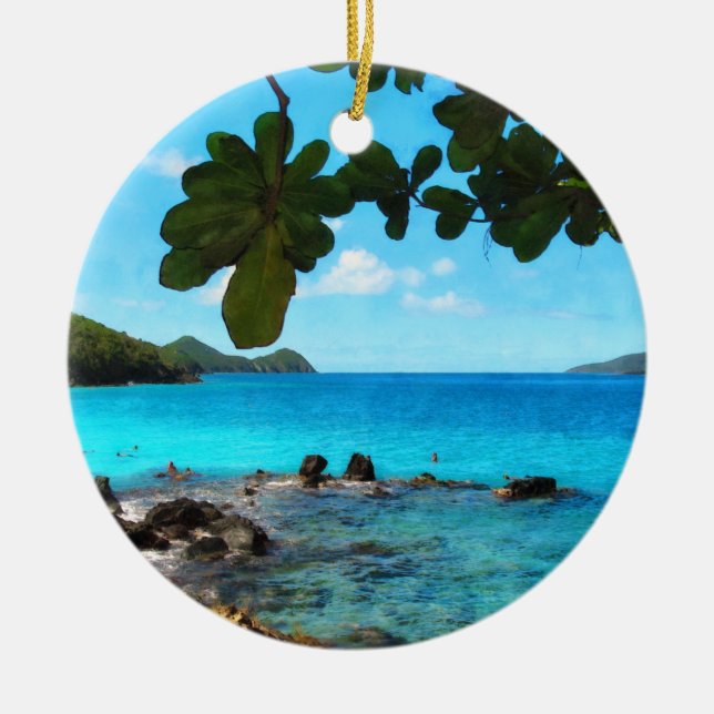 Peaceful Beach St Thomas Ceramic Tree Decoration (Front)