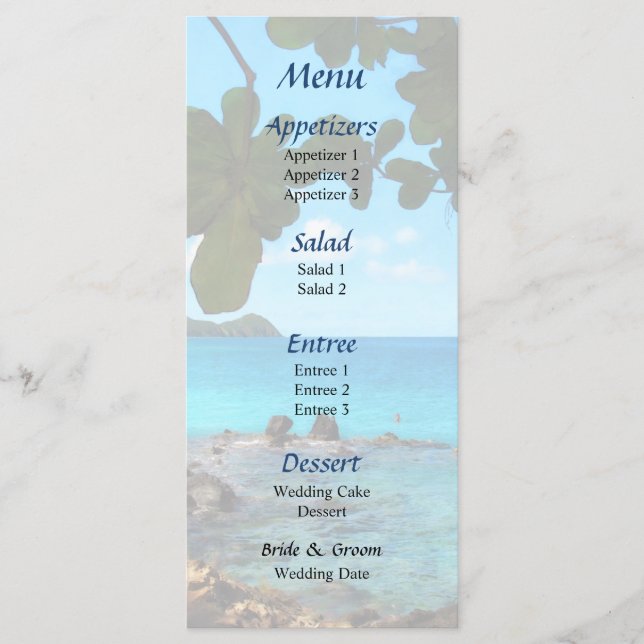 Peaceful Beach St. Thomas  Wedding Menu (Front)