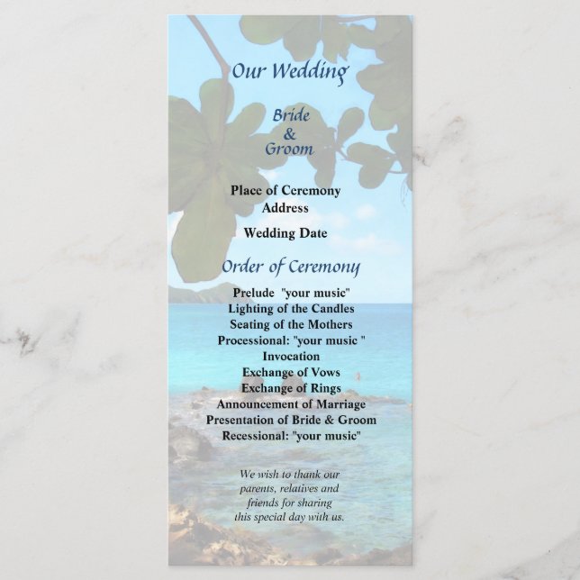 Peaceful Beach St. Thomas Wedding Program Programme (Front)