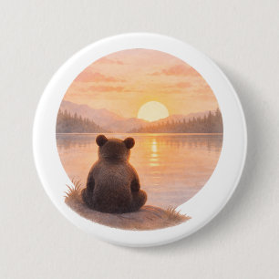 Peaceful Bear Cub Sunset– Soft Watercolor 7.5 Cm Round Badge