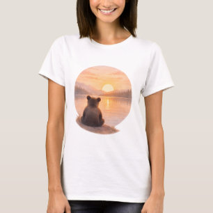 Peaceful Bear Cub Sunset– Soft Watercolor  T-Shirt