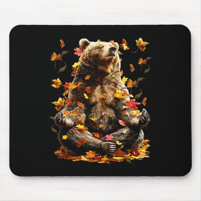 Peaceful Bear Fall Leaves Meditating Zen Animal Au Mouse Mat (Front)