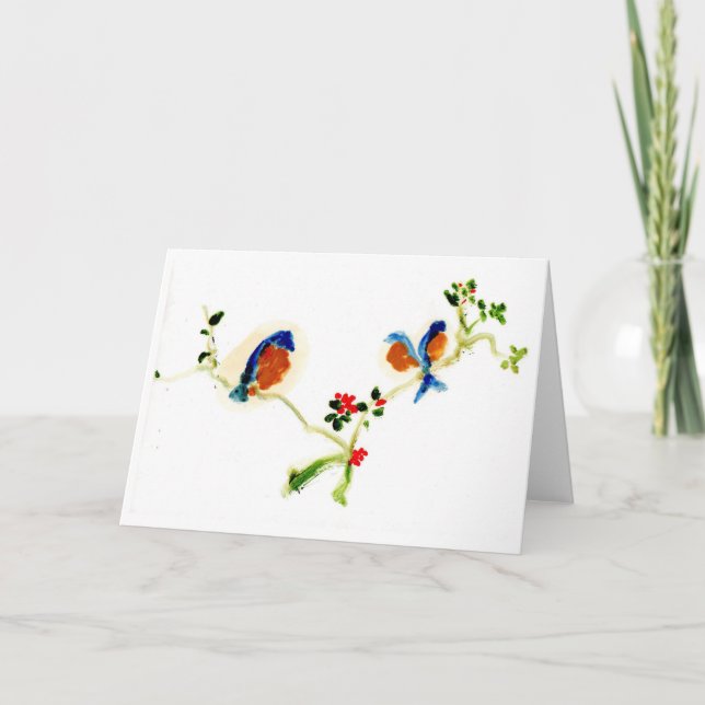 Peaceful birds on a branch note card (Front)