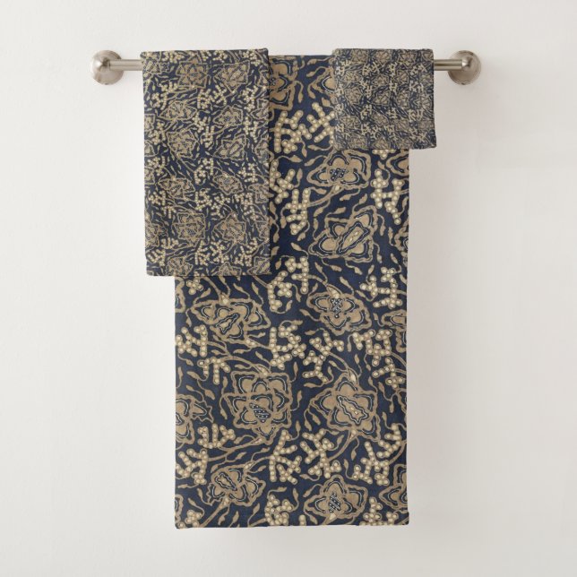 Peaceful Blue & Cream Batik Bathroom Towel Set (Insitu)