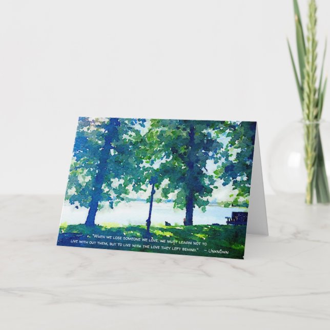 Peaceful Blue & Green Tulaby Lakeside Sympathy Card (Front)