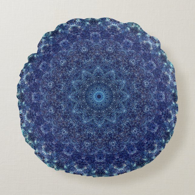 Peaceful Blue Mandala Round Cushion (Front)