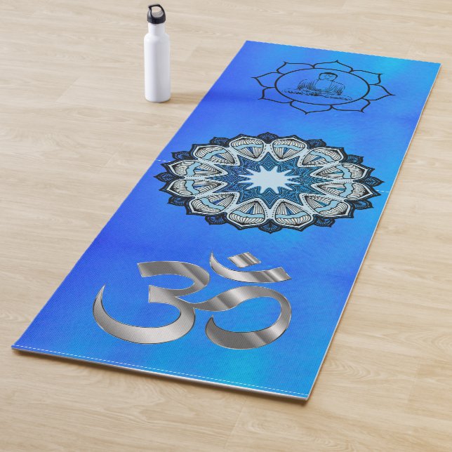 Peaceful Blue Om Mandala Buddha Yoga Mat (In Situ)
