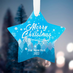 Peaceful Blue Snow Forest Merry Christmas Custom O Ornament