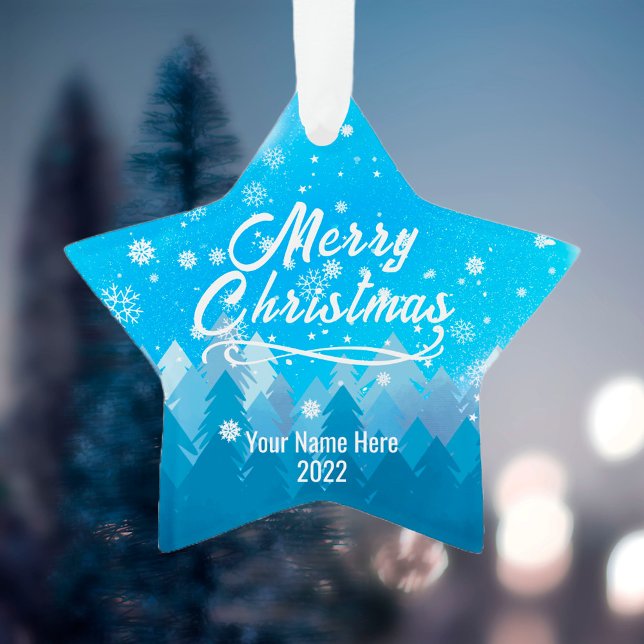 Peaceful Blue Snow Forest Merry Christmas Custom O Ornament (Creator Uploaded)