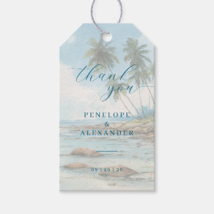 Peaceful Blue Watercolor Beach Scene Gift Tags