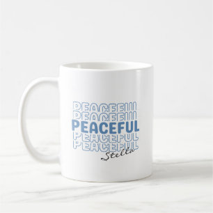 Peaceful Blue Wavy Retro Custom Name Text Coffee M Coffee Mug