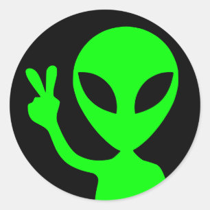 Peaceful Bright Green Alien Black Classic Round Sticker