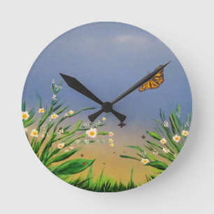 Peaceful Butterfly Sky Sunset Nature Aesthetic Round Clock