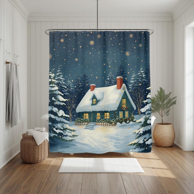 Peaceful Cabin Christmas Shower Curtain (Creator Uploaded)