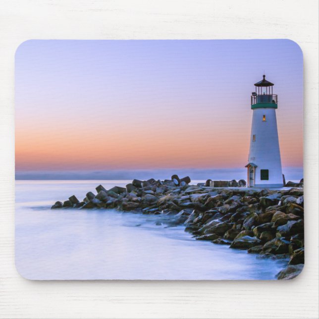 Peaceful Calm Coastal Simplistic Lighthouse Art Mouse Mat (Front)