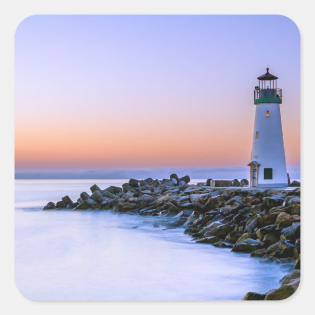 Peaceful Calm Coastal Simplistic Lighthouse Art Square Sticker (Front)