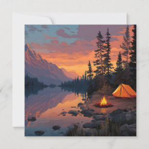 Peaceful Camping Scene by a Mountain Lake Card