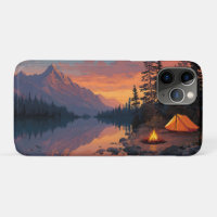 Peaceful Camping Scene by a Mountain Lake