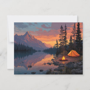Peaceful Camping Scene by a Mountain Lake Postcard
