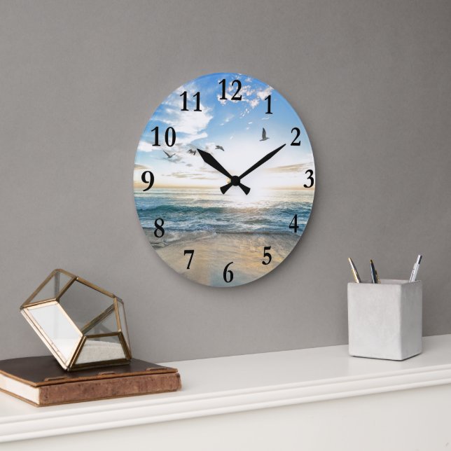  Peaceful Caribbean Tropical Beach & Birds  Large Clock (Office)