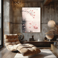 Peaceful Cherry Blossom and Pond Art Poster